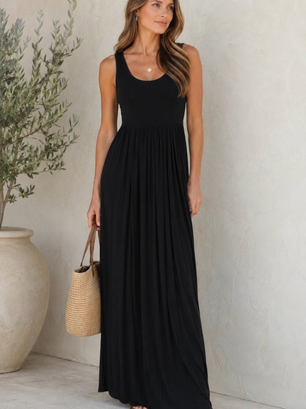 Cynthia Rowley Black Sleeveless Pleated Maxi Dress XS Soft Stretch Jersey 1297